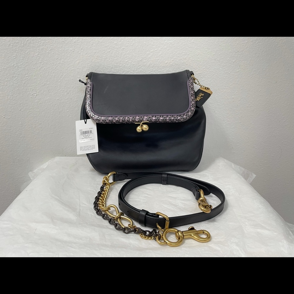 EEUC Coach Rider 24 Crossbody Bag Black Exotic Style 75501